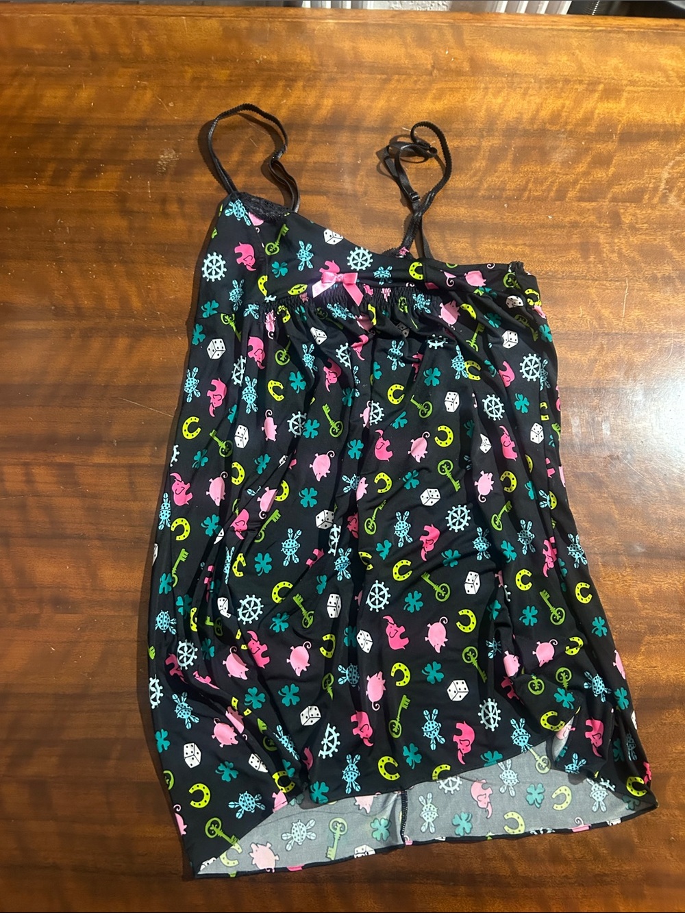 Betsey Johnson Black Girls' Printed Camisole with Pink, Teal & Yellow Accents